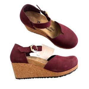 Birkenstock Papillio Mary Jane Suede Leather Wedge Shoes Burgundy 38 (L7) NWT